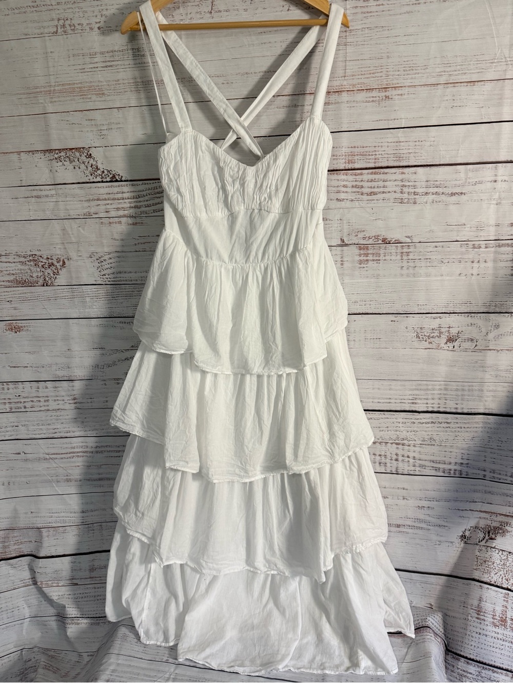 Abercrombie & Fitch White Tiered Maxi Dress Sweetheart Neckline Lace Up back XLP